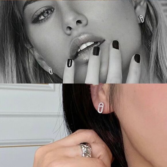 M style inspired 18k gold plated sterling silver diamond ear stud - Picture 6 of 6